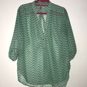 Green and tan sheer blouse